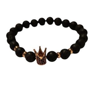 Rose Gold Crown and Black Lava Stone Beads Bracelet